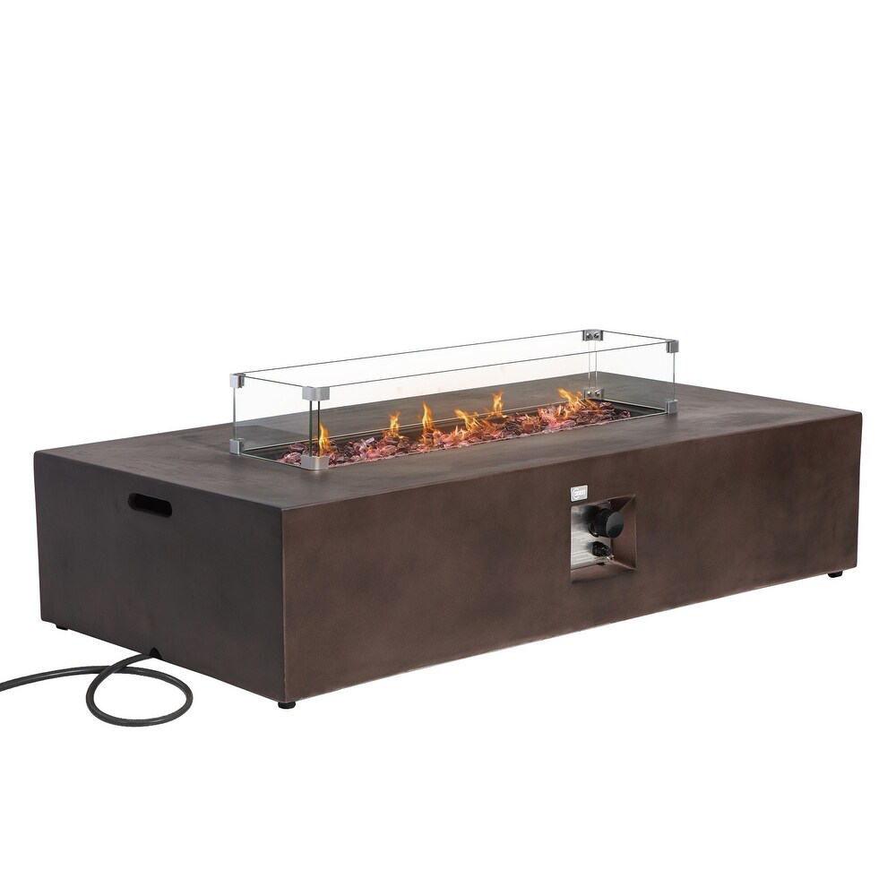 Outdoor Firepit Propane Table with Wind Guard   Fire Glass