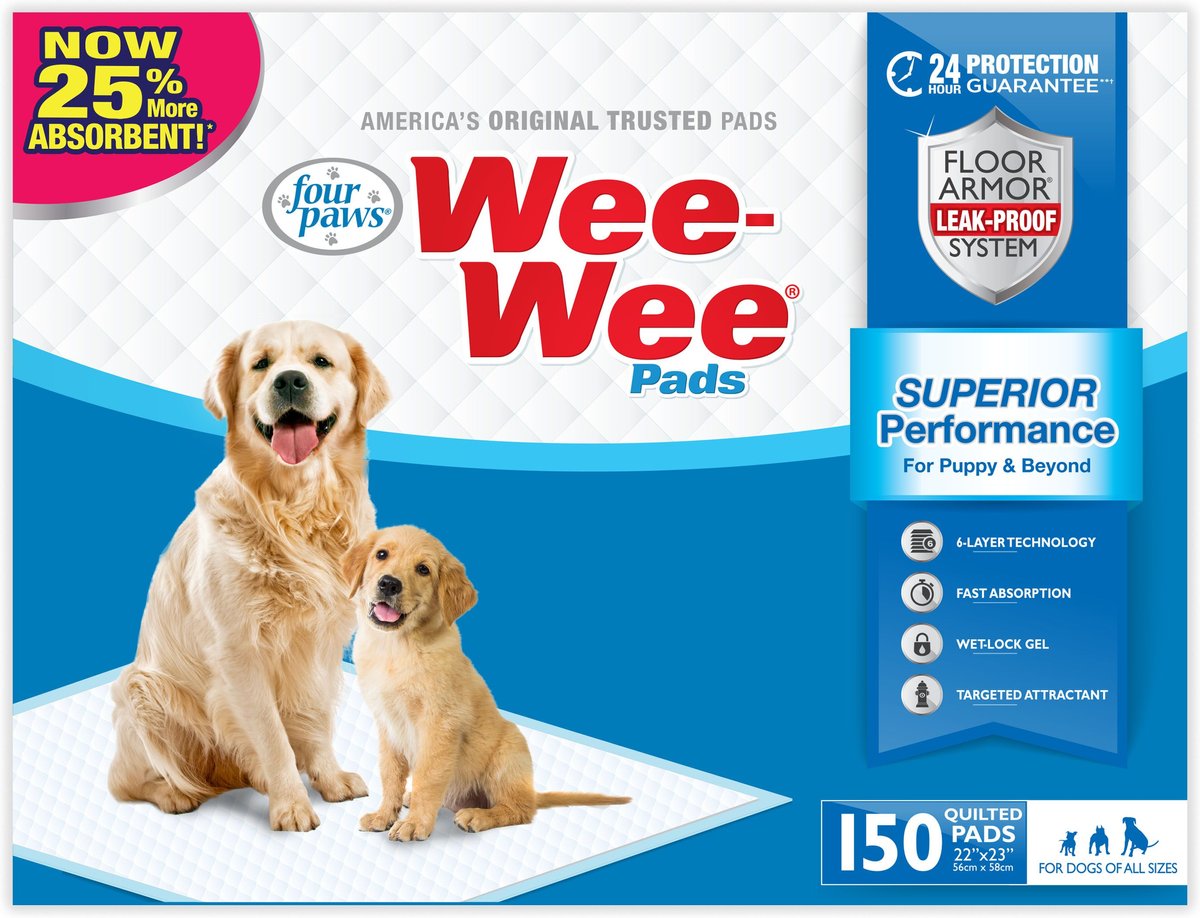 Wee-Wee Absorbent Dog Pee Pads， 22 x 23-in， Unscented， 150 Ct