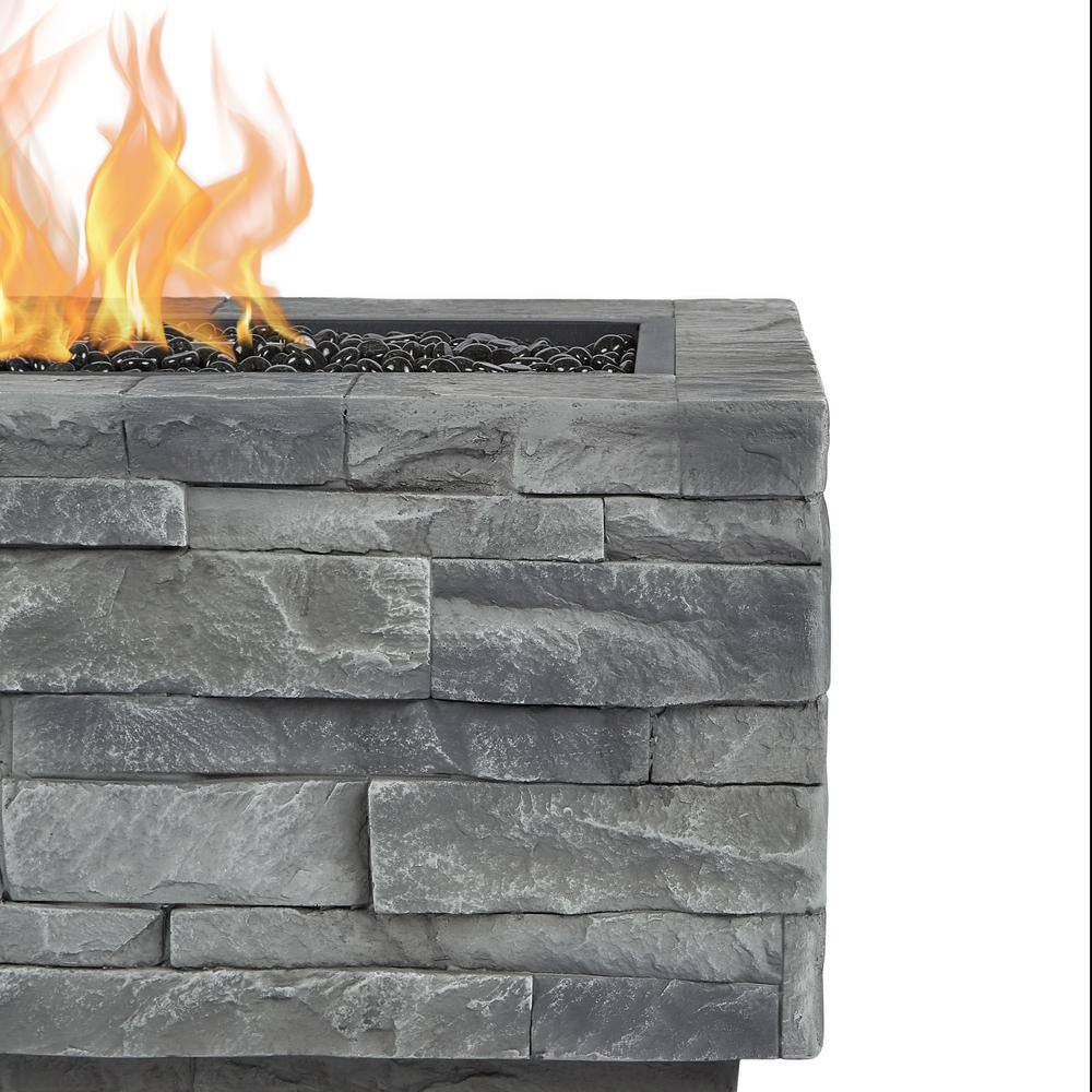 Real Flame Ledgestone 48 in. x 15 in. Rectangle MGO Propane Fire Pit Table in Gray Ledgestone with NG Conversion Kit CT0003LP-GLS