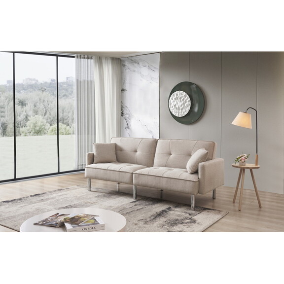 34.6 H x 84.6 W x 35 D Beige Fabric Upholstered Co...