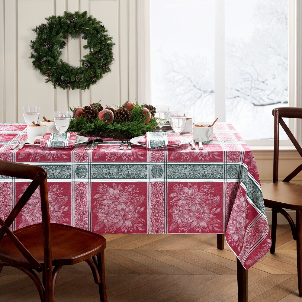 Poinsettia Plaid Jacquard Tablecloth