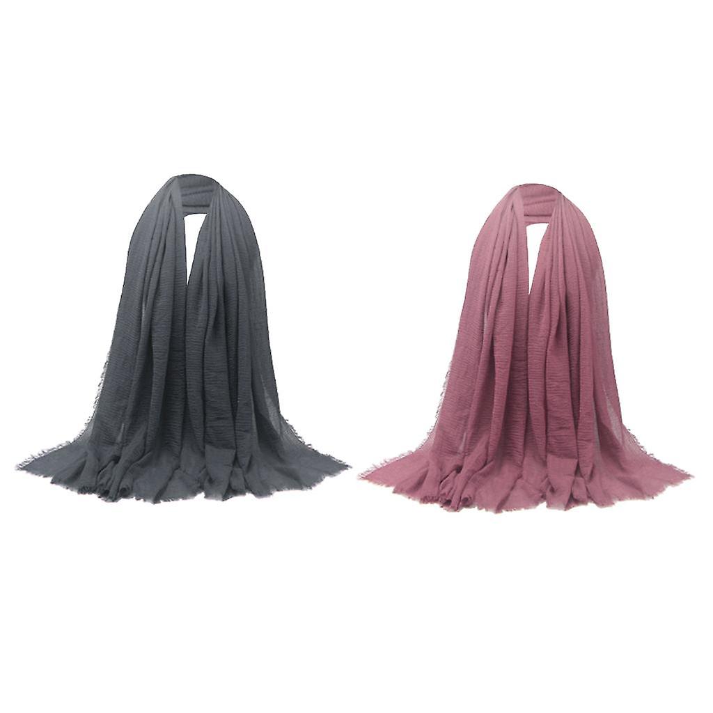 2 Pack Women's Stylish Cozy Long Scarf Solid Crinkle Hijab Head Scarves Wrap