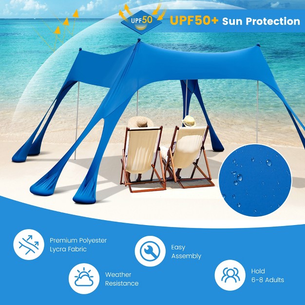 Costway 10 X 10 Ft Beach Sunshade Canopy Upf50 With Carry Bag amp 8 Sandbags amp 3 Shovels