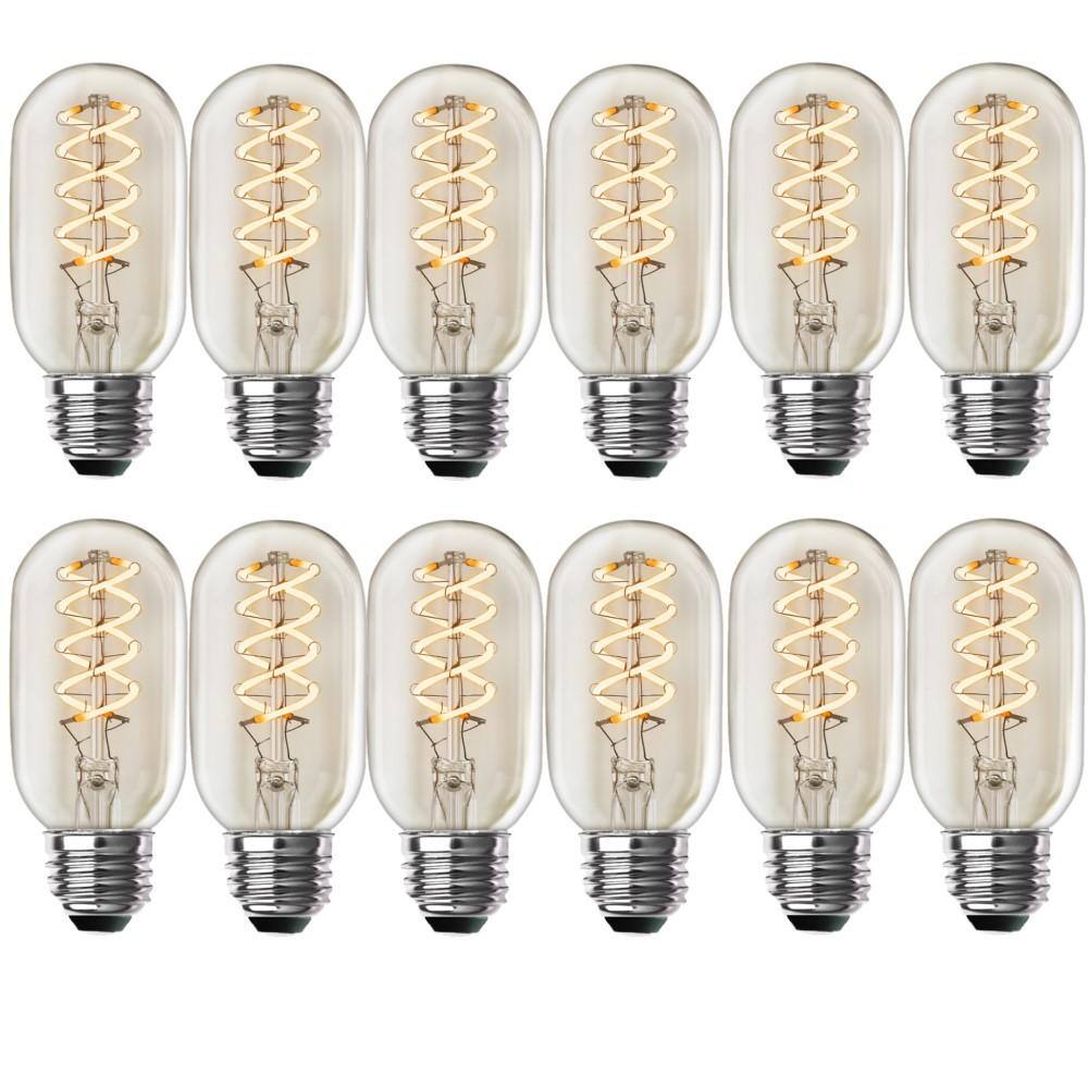 Feit Electric 40-Watt Equivalent T14 Dimmable Spiral Filament Clear Glass E26 Vintage Edison LED Light Bulb Soft White (12-Pack) T1440SCL927CAHDRP12