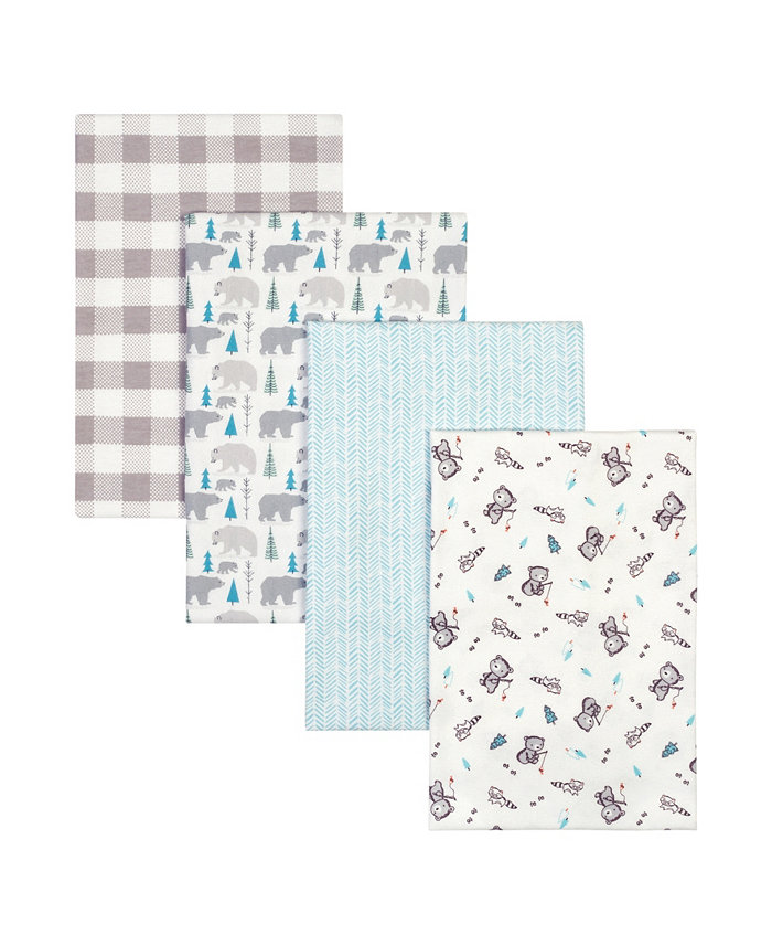 Trend Lab Bear Print Flannel Receiving Blanket 4-Pack