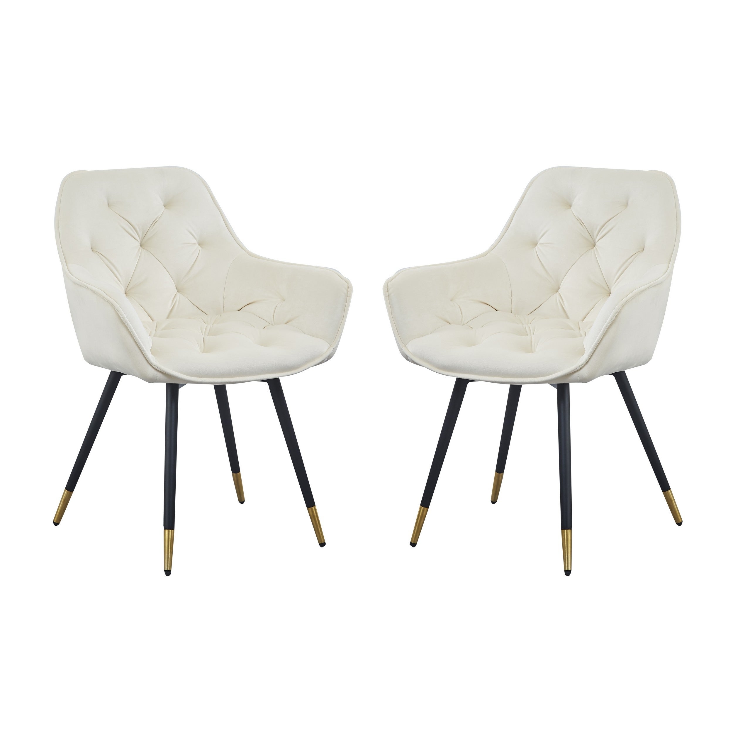 Alix 25 Inch Modern Dining Chair， Button Tufted， Set of 2， White， Black