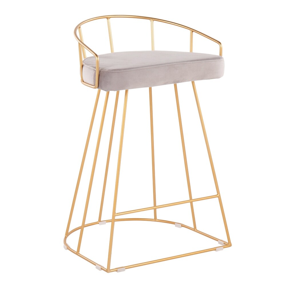 Canary Contemporary Counter Stool in Gold and Velvet (Set of 2)