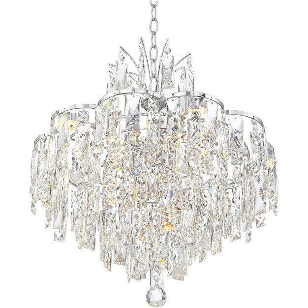 Wide Modern Cascade Crystal 6 light Led Fixture For Dining Room Foyer Kitchen Island Entryway