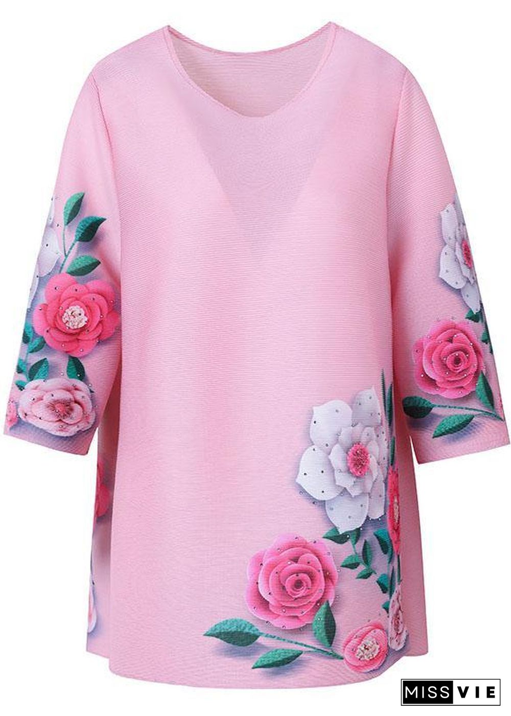 Elegant Pink Floral Short Sleeve Blouse Tops