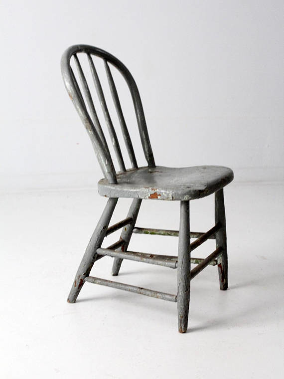 Consigned  Antique Primitive Gray Spindle Chair   Dining Chairs   by 86 Vintage  Houzz