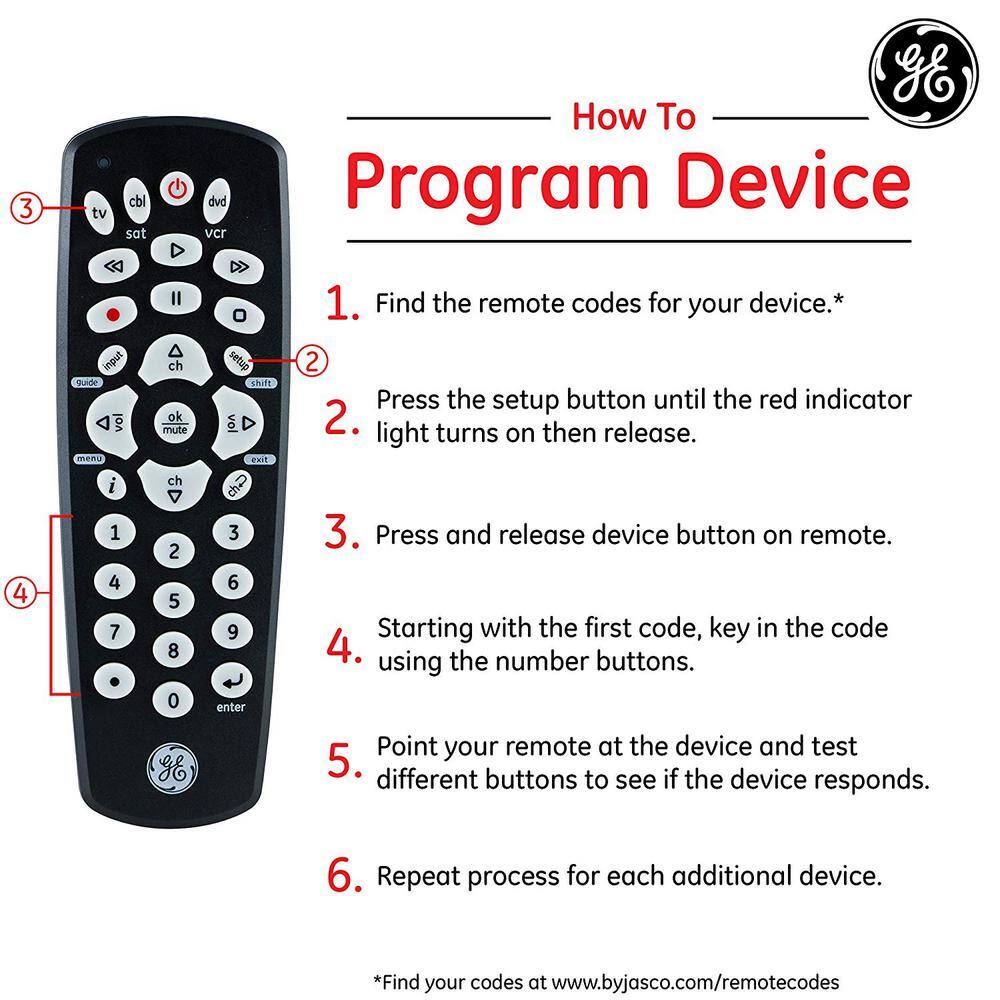 GE 3-Device Universal TV Remote Control in Black 34456