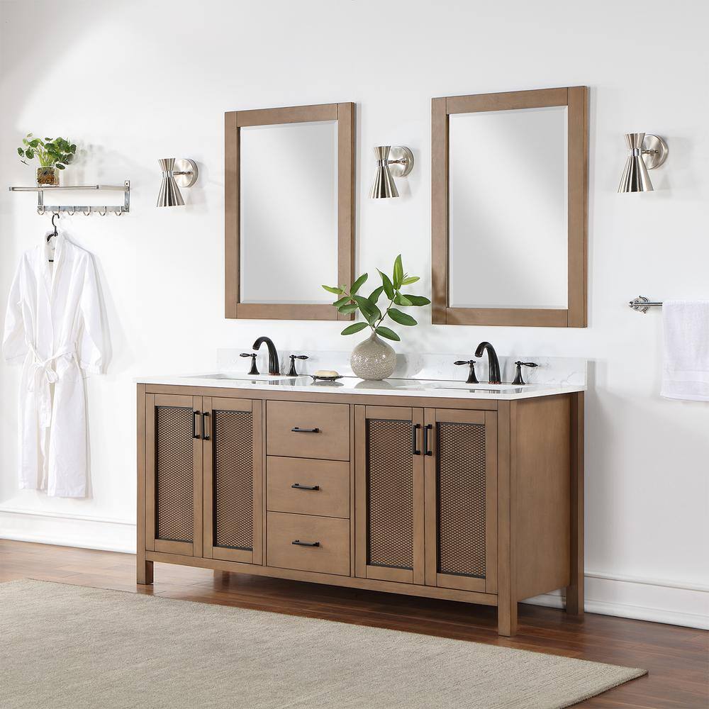 Altair Hadiya 72 in. W x 22 in. D x 34 in. H Bath Vanity in Brown Pine with Carrara White Composite Stone Top 542072-BR-AW-NM