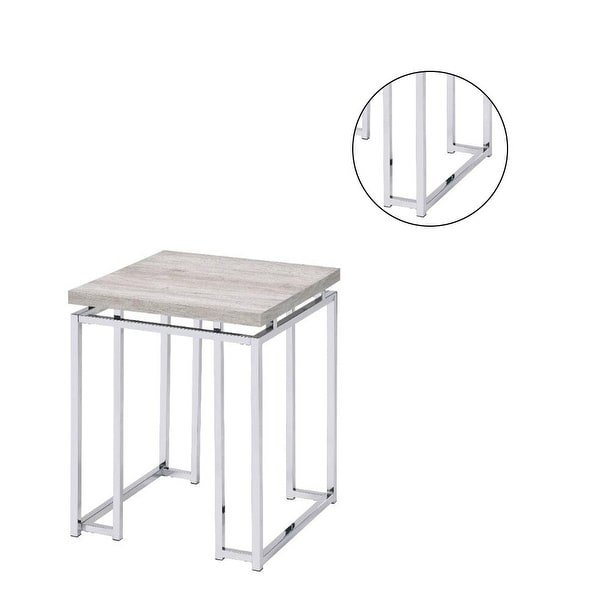 End Table with Metal Sled Base in Natural Oak and Chrome