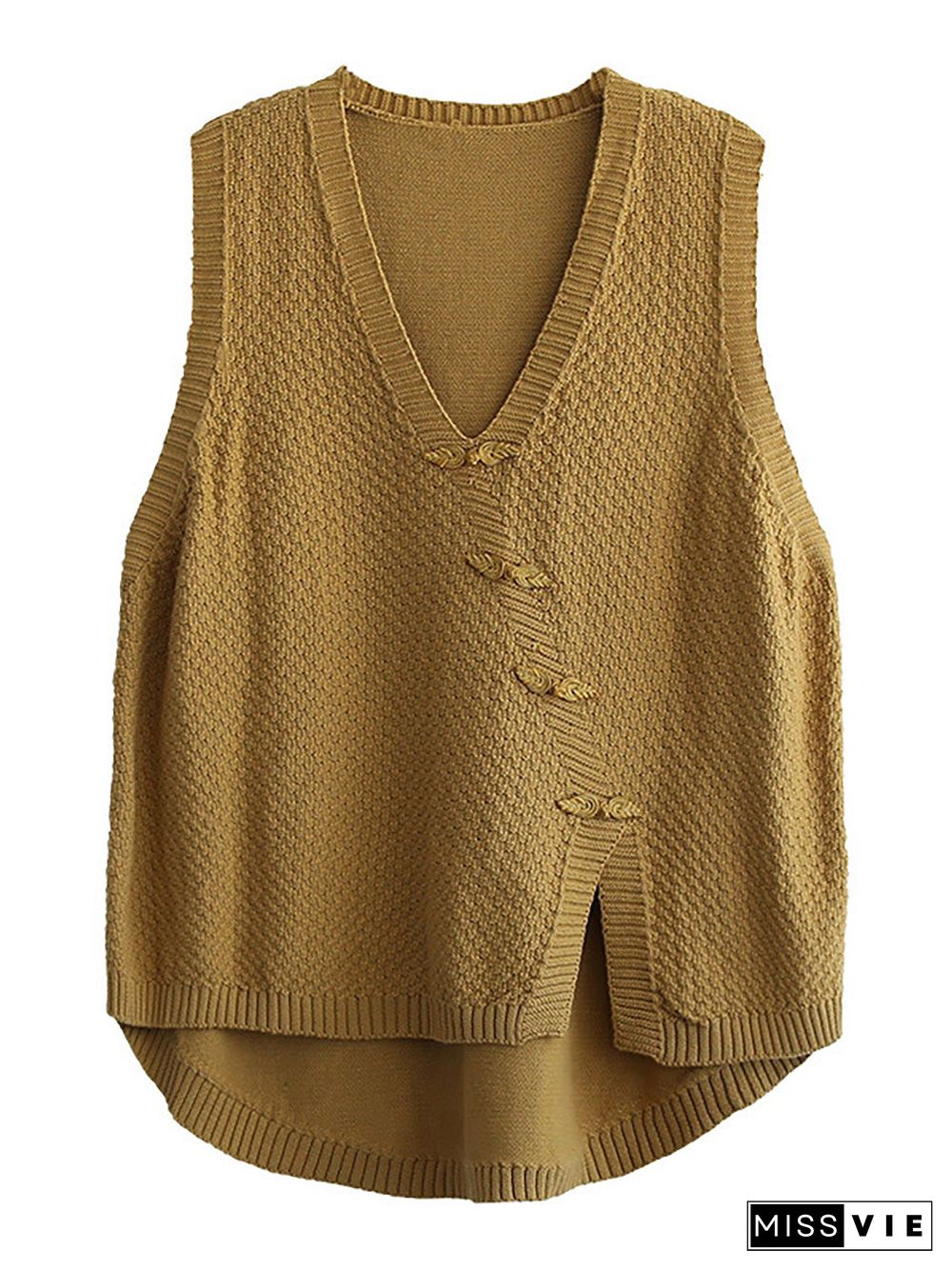 Plus Size Women Button Knitted Vest Waistcoat Sweater