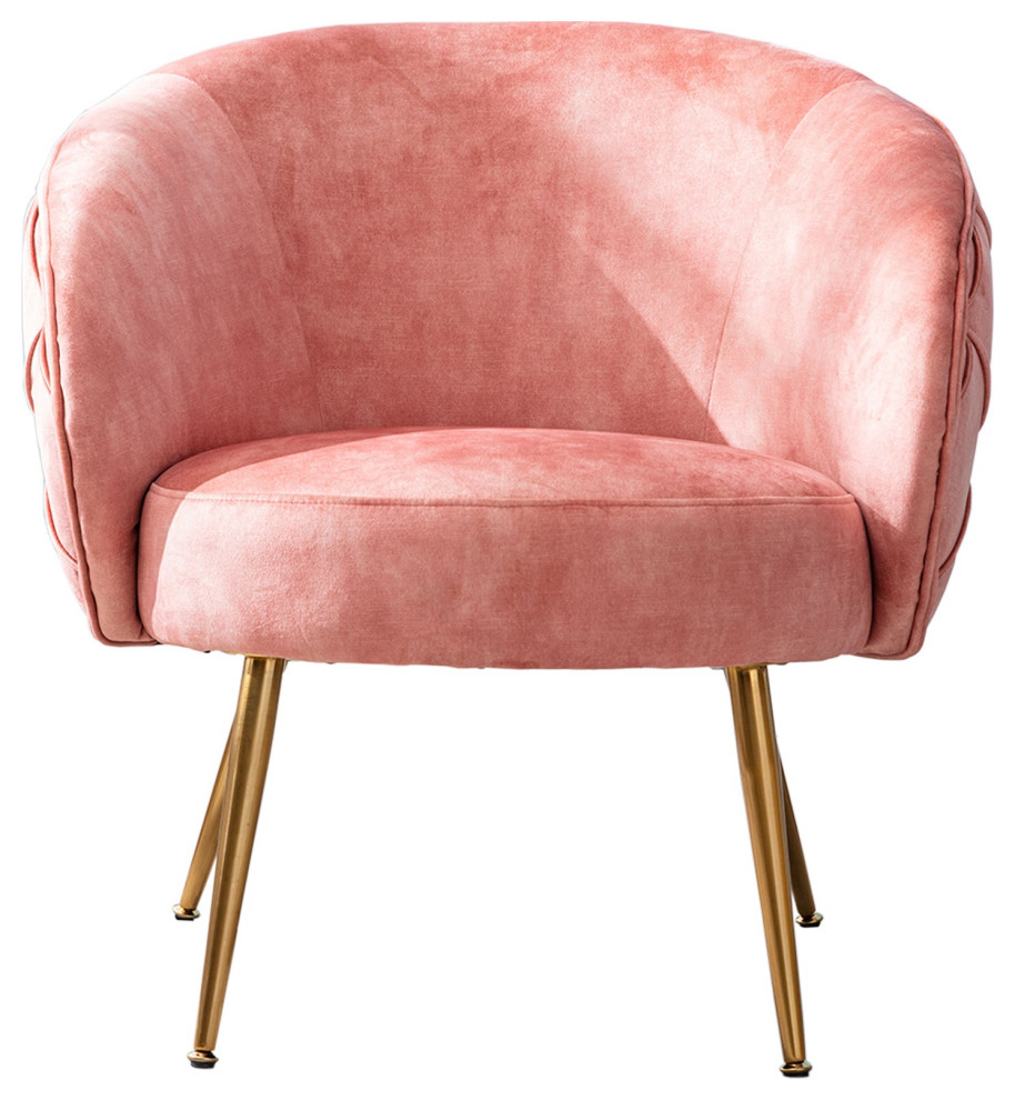 Anvi 30 quotAccent Chair  Curved Back  Woven Diamond Pattern  Pink  Gold   Contemporary   Armchairs And Accent Chairs   by VirVentures  Houzz