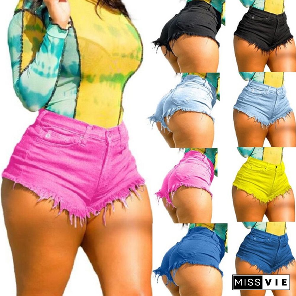 Women Summer Denim Shorts High Waist Skinny Bodycon Jeans Short Pants Ladies Beach Shorts