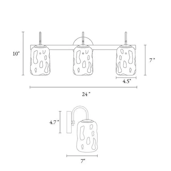 Mid-century Modern Gold 3-Light Bathroom Vanity Light Unique Glass Wall Sconces - L24