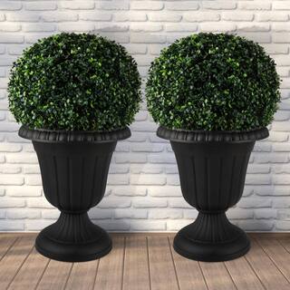 Pure Garden 16 in. W x 18 in. H-in. Plastic Urn Planter 2-Pack Black 50-LG1431