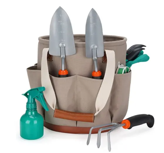 Garden Tool Set with 5 Gallon Organizer Bucket  Garden Hand Tools Tote Bag   Heavy Duty Garden Tools Kit and  Essentials kit