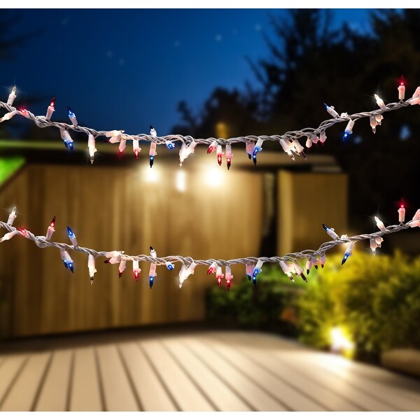 105 Count Red Clear Blue Patriotic Mini Light Garland 5.6' White Wire