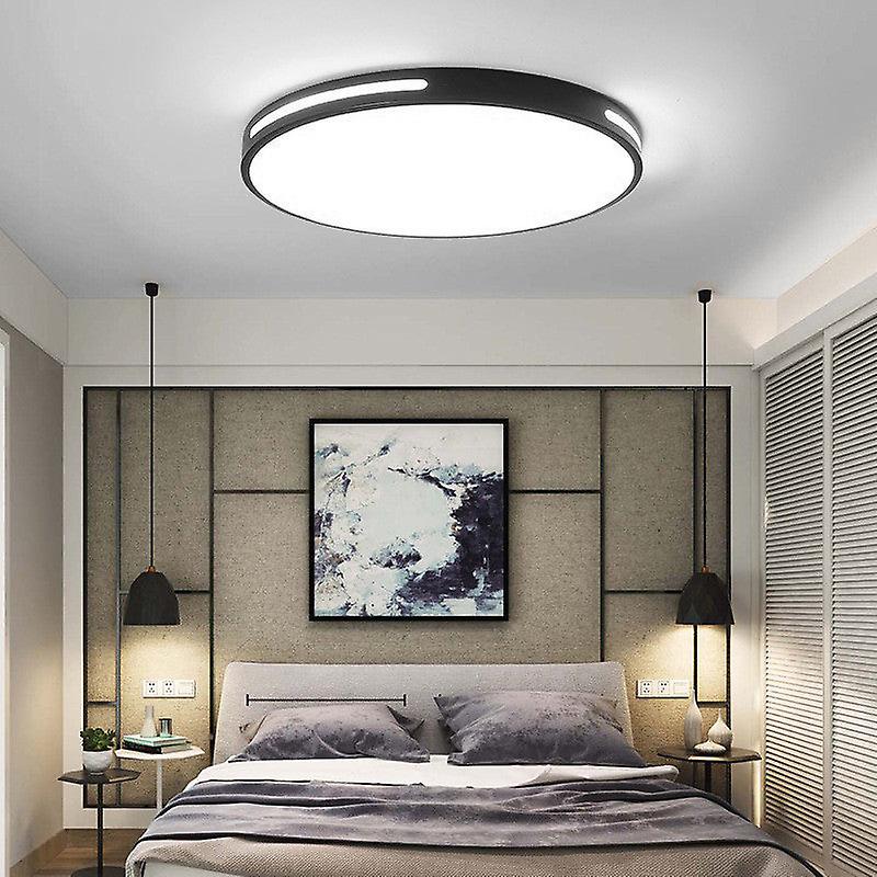 18W Wooden LED Ceiling Light 30cm Modern Round Cool White 6000K for Bedroom Kitchen Living Room Balcony and Hallway (Black)