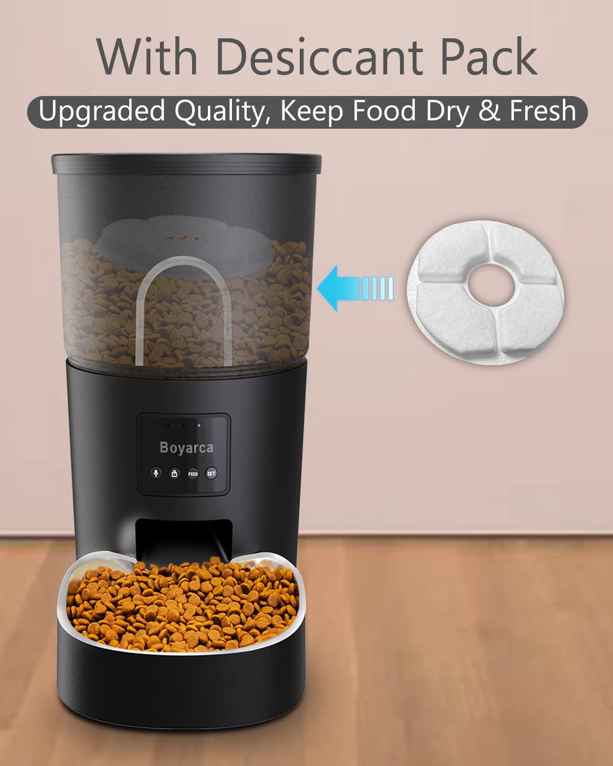 Automatic Cat Feeders with App，Tuya Smart Auto Pet Feeder for Cats and Dogs，2.4GHz WiFi Pet Dry Food Dispenser， with Remote Feeding Timer，Works with Google for Home Automation，3L，Black