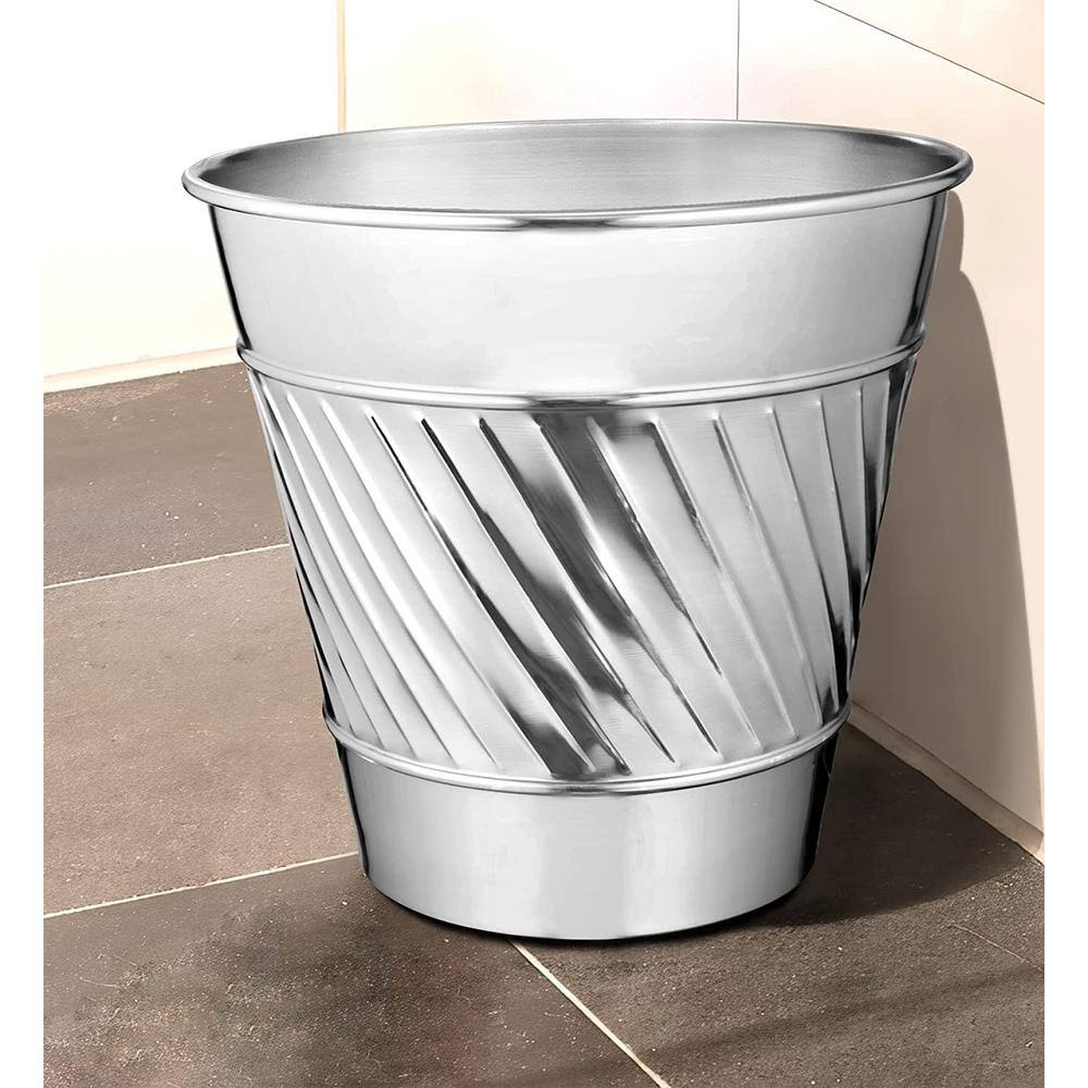 Monarch Abode Handcrafted Crest and Wave Embossed Metal Wastebasket (Nickel) 39328