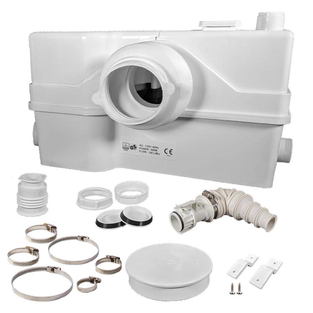 LIFT ASSURE Rear Outlet P-Trap Macerating 3-piece 1.28 GPF Dual Flush Round Toilet in White Seat Included Plus 1HP Pump LARound