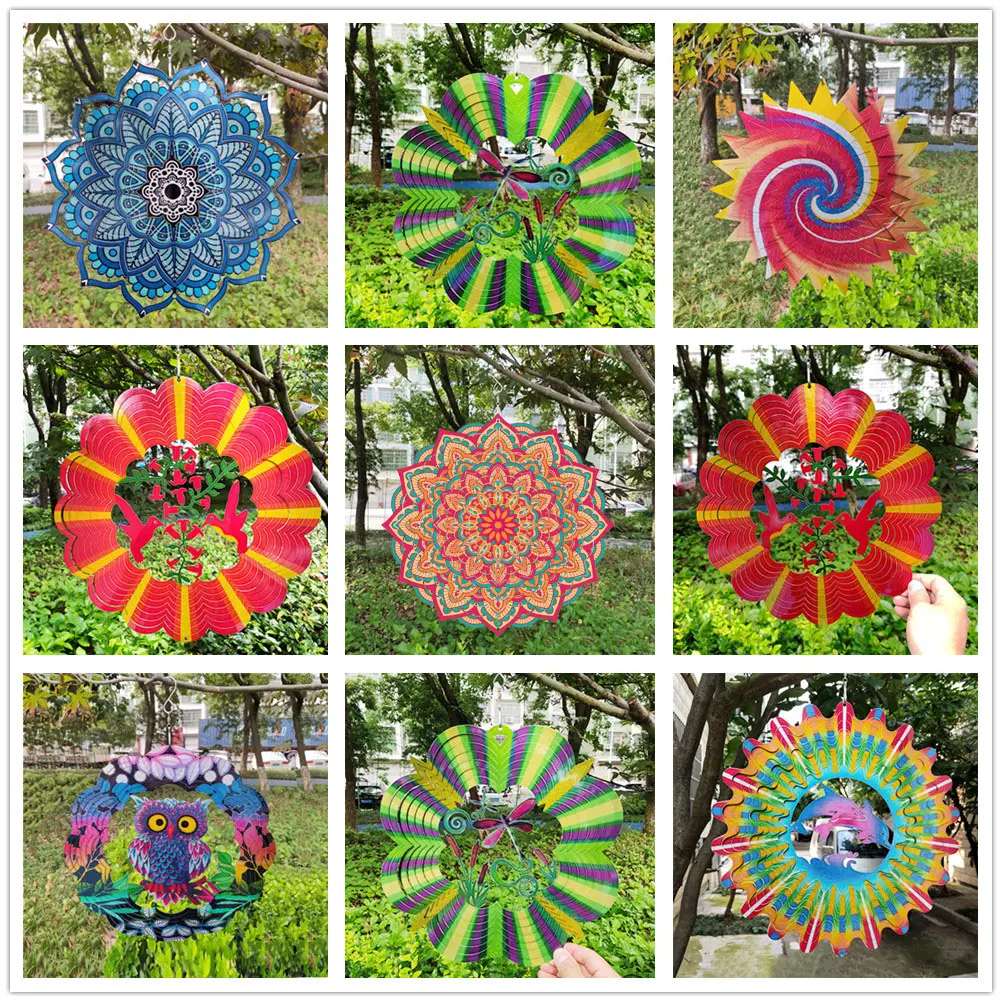 Custom High Quality Mandala Home Garden Decoration Metal  Stainless Steel 3D Wind Spinners