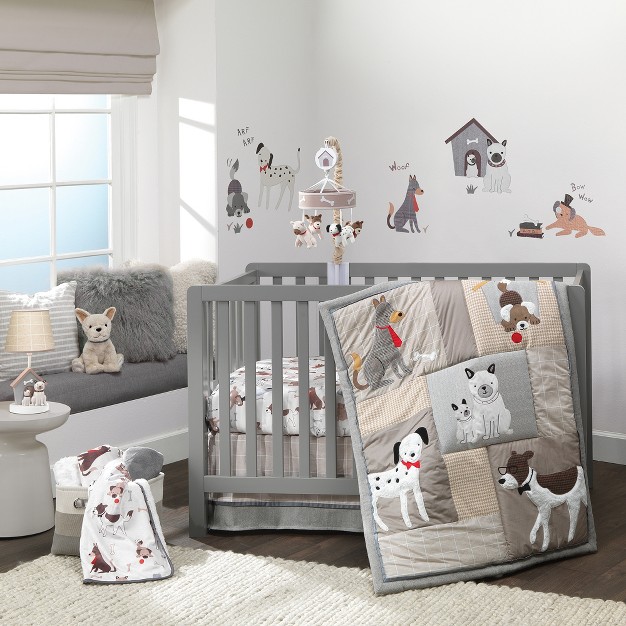 Lambs amp Ivy Bow Wow Gray beige Dog puppy With Doghouse Wall Decals stickers