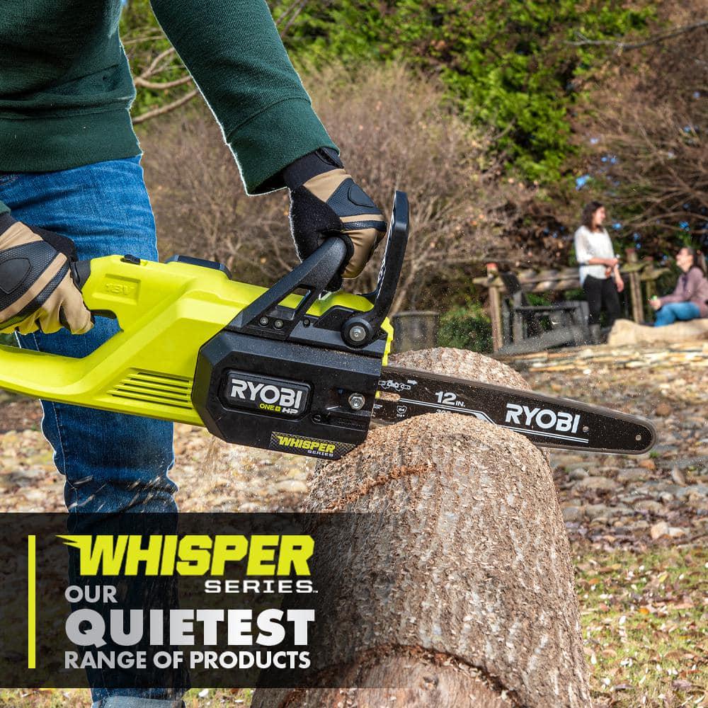 RYOBI ONE HP 18V Brushless Whisper Series 12 in Battery Chainsaw with 60 Ah Battery and Charger