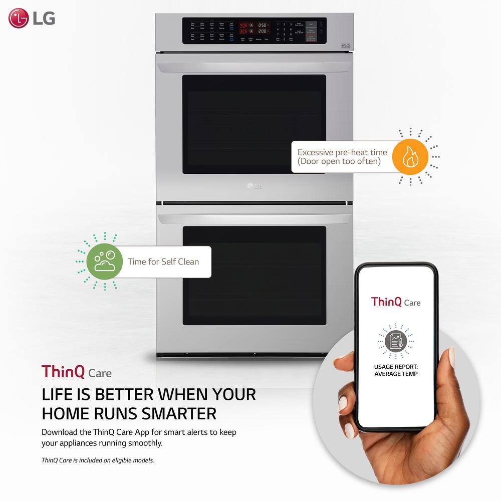 LG 30 in. Double Electric Wall Oven Self-Cleaning with Convection and EasyClean in Stainless Steel LWD3063ST