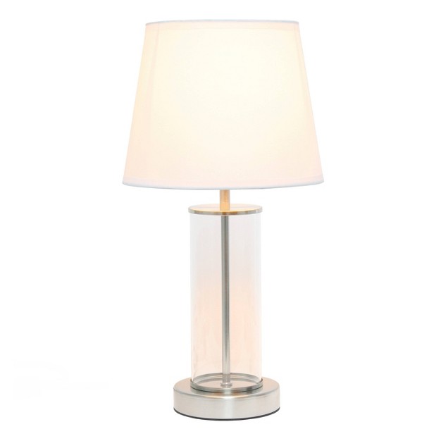 Encased Metal And Clear Glass Table Lamp With Fabric Shade Simple Designs