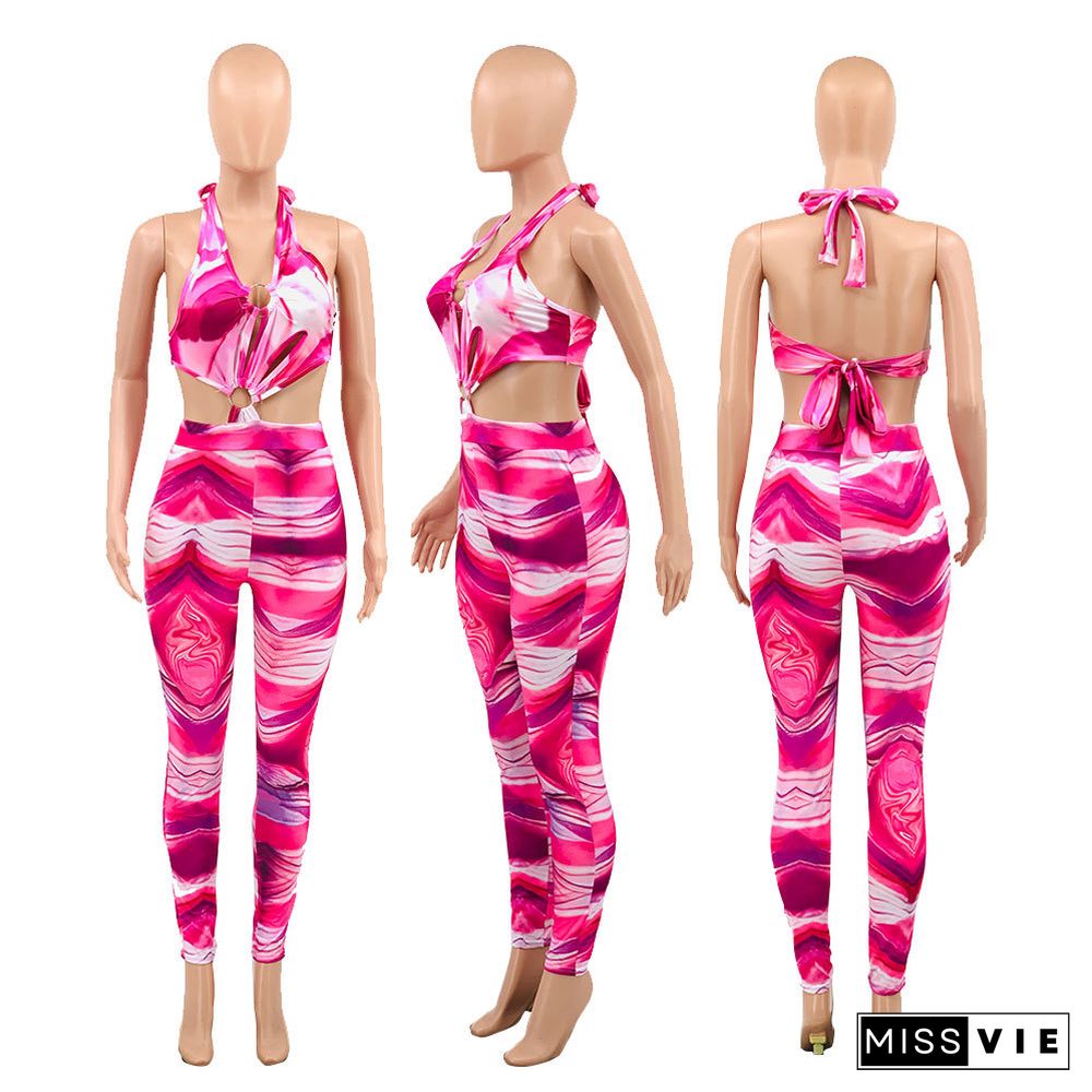 Sexy Chest Ring Cutout Print Jumpsuit