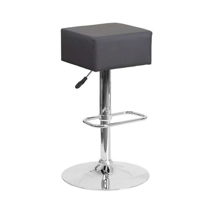 Offex Contemporary Gray Vinyl Adjustable Height Square Barstool with Chrome Base