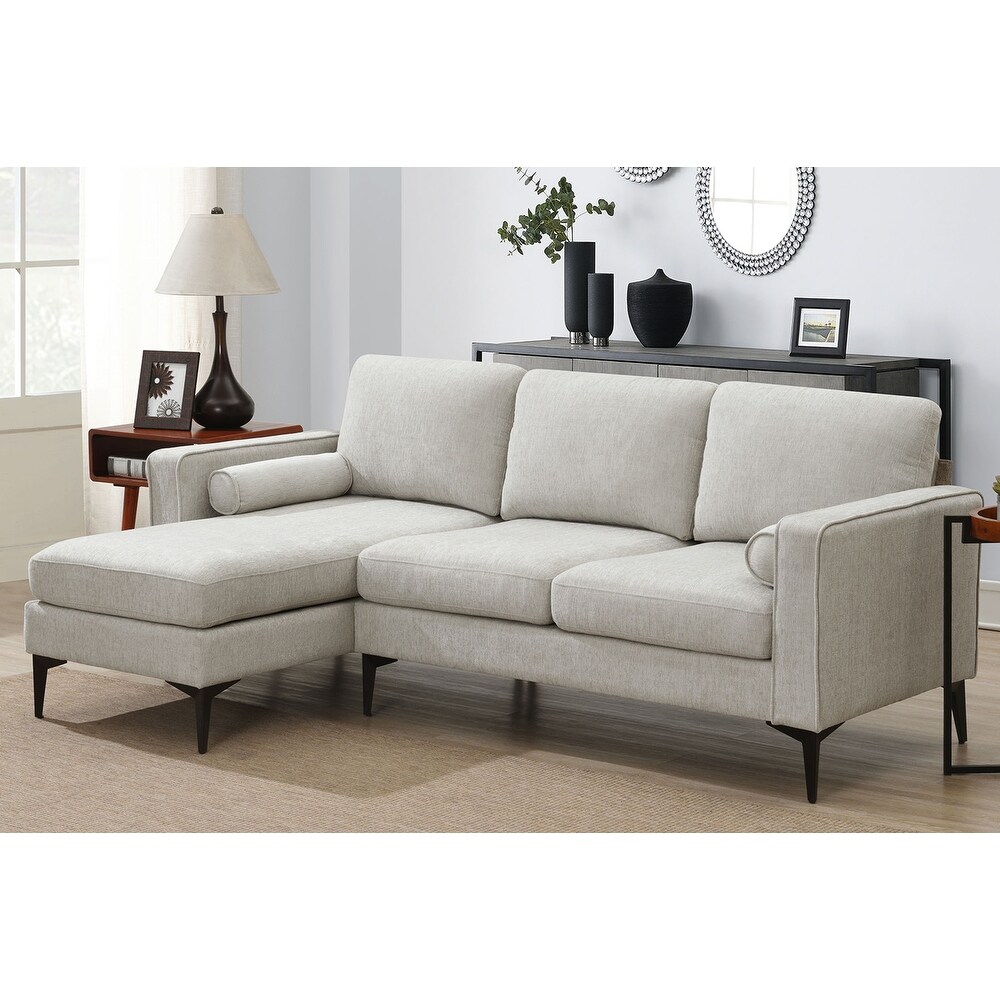 Convertible Chenille Fabric Sectional Sofa with Chaise and Pillows