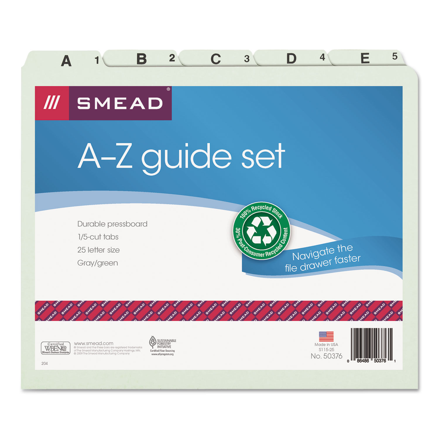 Alphabetic Top Tab Indexed File Guide Set by Smeadandreg; SMD50376