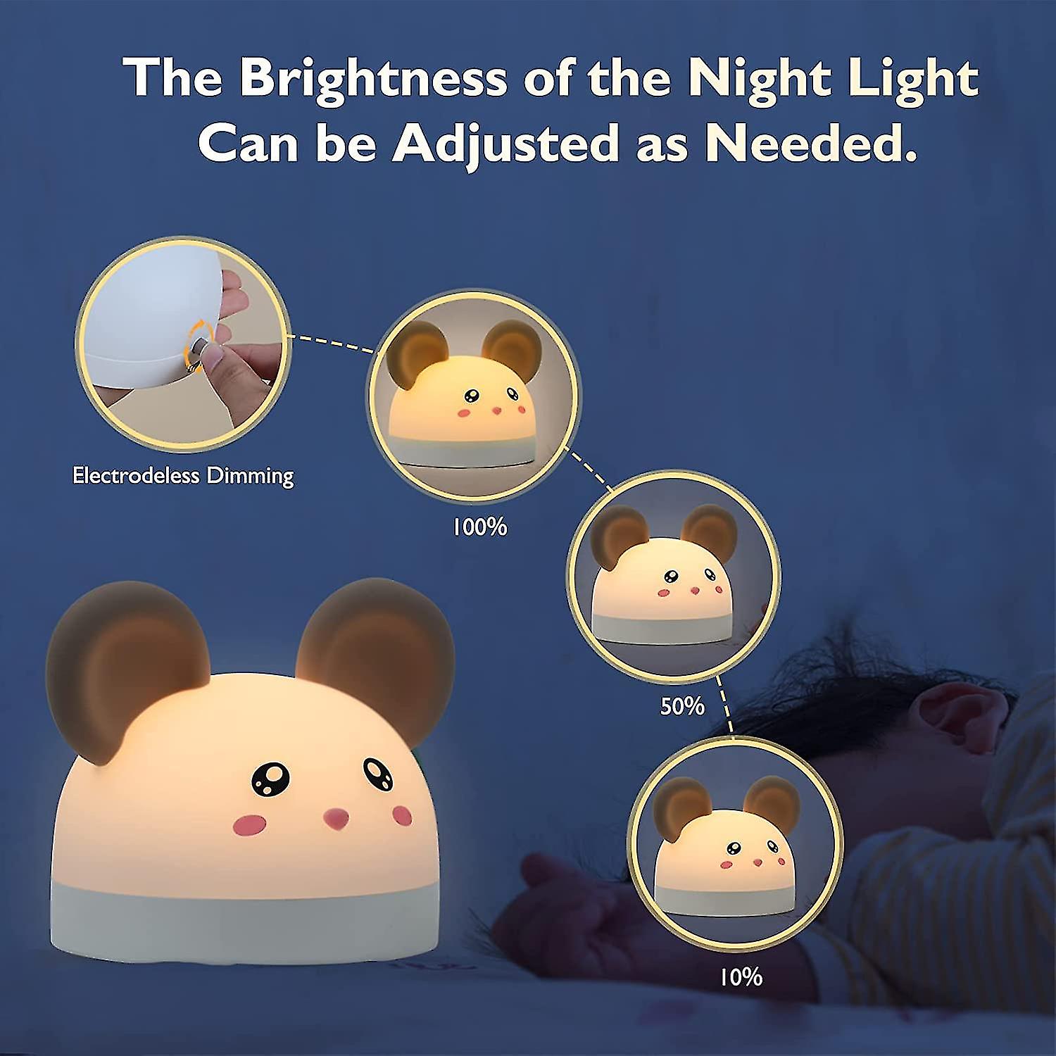 Kids Night Light 2-in-1 Portable Alarm Clock And Night Light Silicone Bedside Clock Adjustable Brightness Usb Rechargeable Night Light Baby Gifts For