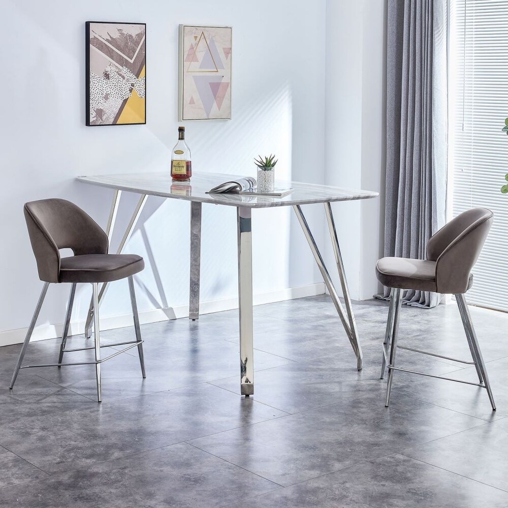 Modern Marble Pattern MDF Dining Table Ins Stylish Silver Metal Legs