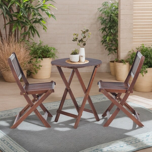 Outdoor Patio Bistro Set，3 Piece Wooden Furniture Sets with Round Table and Chairs