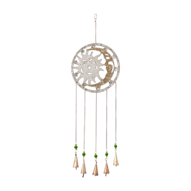 X 10 quot Eclectic Metal Moon And Sun Windchime Silver gold green Olivia amp May