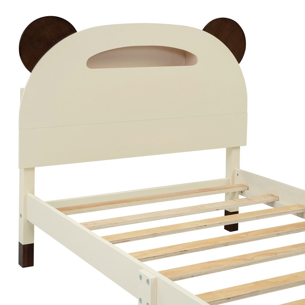 3 Pieces Bedroom Sets Twin Size Bear Shape Platform Bed with Nightstand and Storage dresser