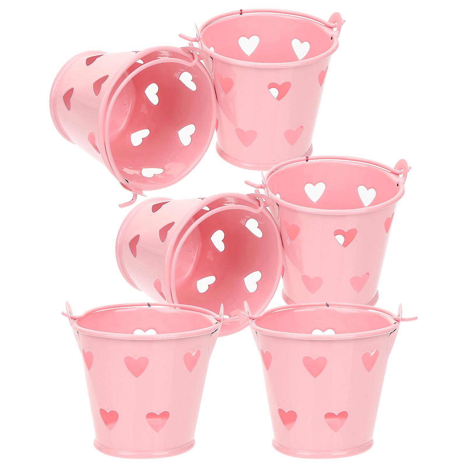 6pcs Small Metal Bucket With Handle Hollow Buckets Candy Bucket For Party Favors