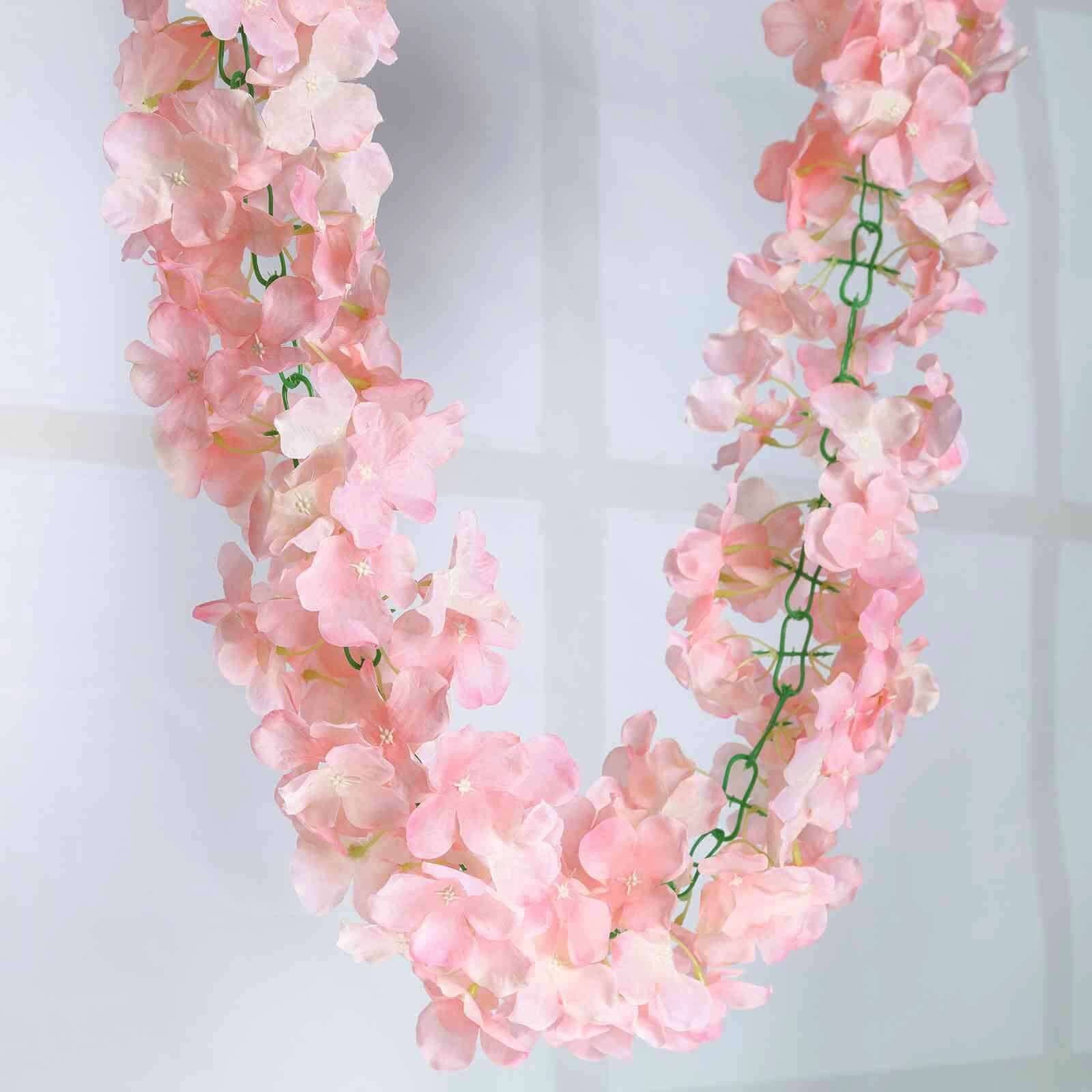 Blush Artificial Silk Hydrangea Hanging Flower Garland Vine 7ft