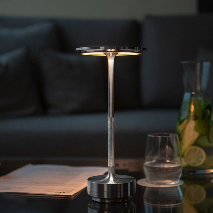 Metallic Cordless Table Lamp – Dimmable & Rechargeable Waterproof Desk Light