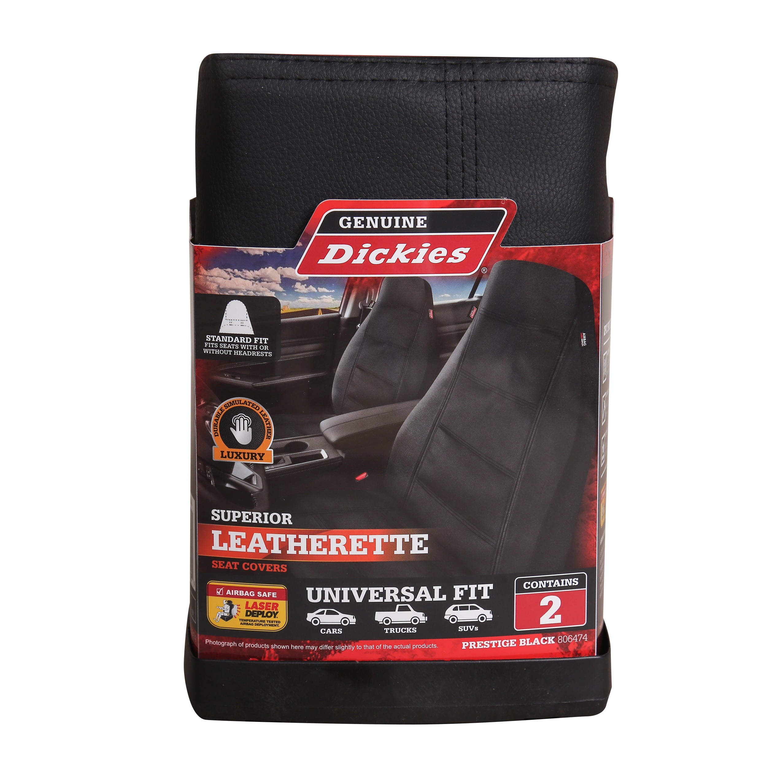 Genuine Dickies 2 Piece Prestige Vegan Leather Car Seat Covers Black， 806474