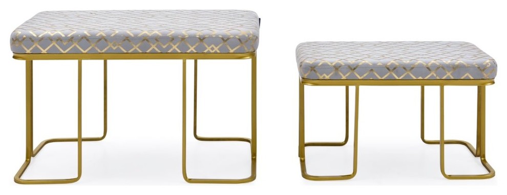 Hodedah 2 Piece Geometric Fabric Upholstered Ottoman  Gray Gold   Contemporary   Footstools And Ottomans   by Hodedah Import Inc.  Houzz