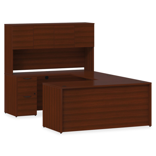 Lorell Prominence 2.0 Mahogany Laminate Double-Pedestal Desk - 5-Drawer (PD3672DPMY)