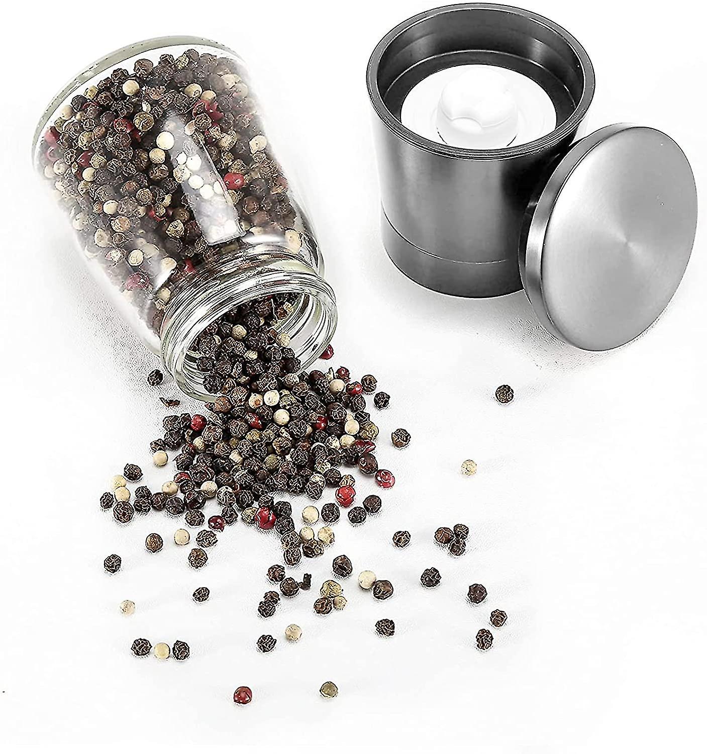 Salt And Pepper Grinder Set， Stainless Steel Pepper Mill Set With Transparent