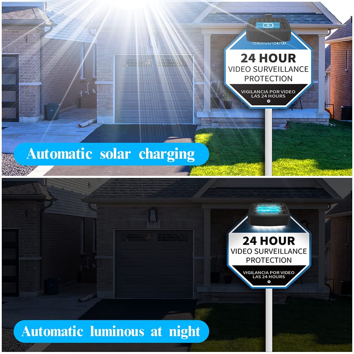 Solar Power Deck LED Light Clip-On Yard Security Sign Spotlight {Large Capacity Battery， Max14 Hours Working}